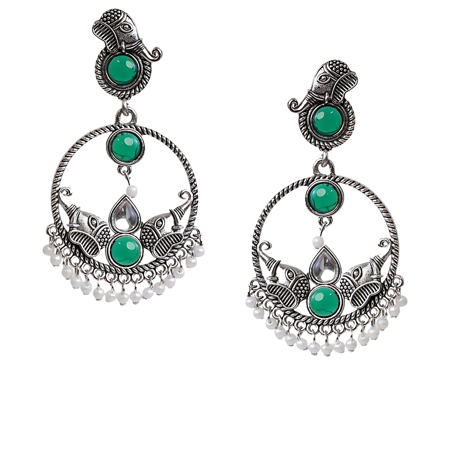 Antique Silver Green Earrings