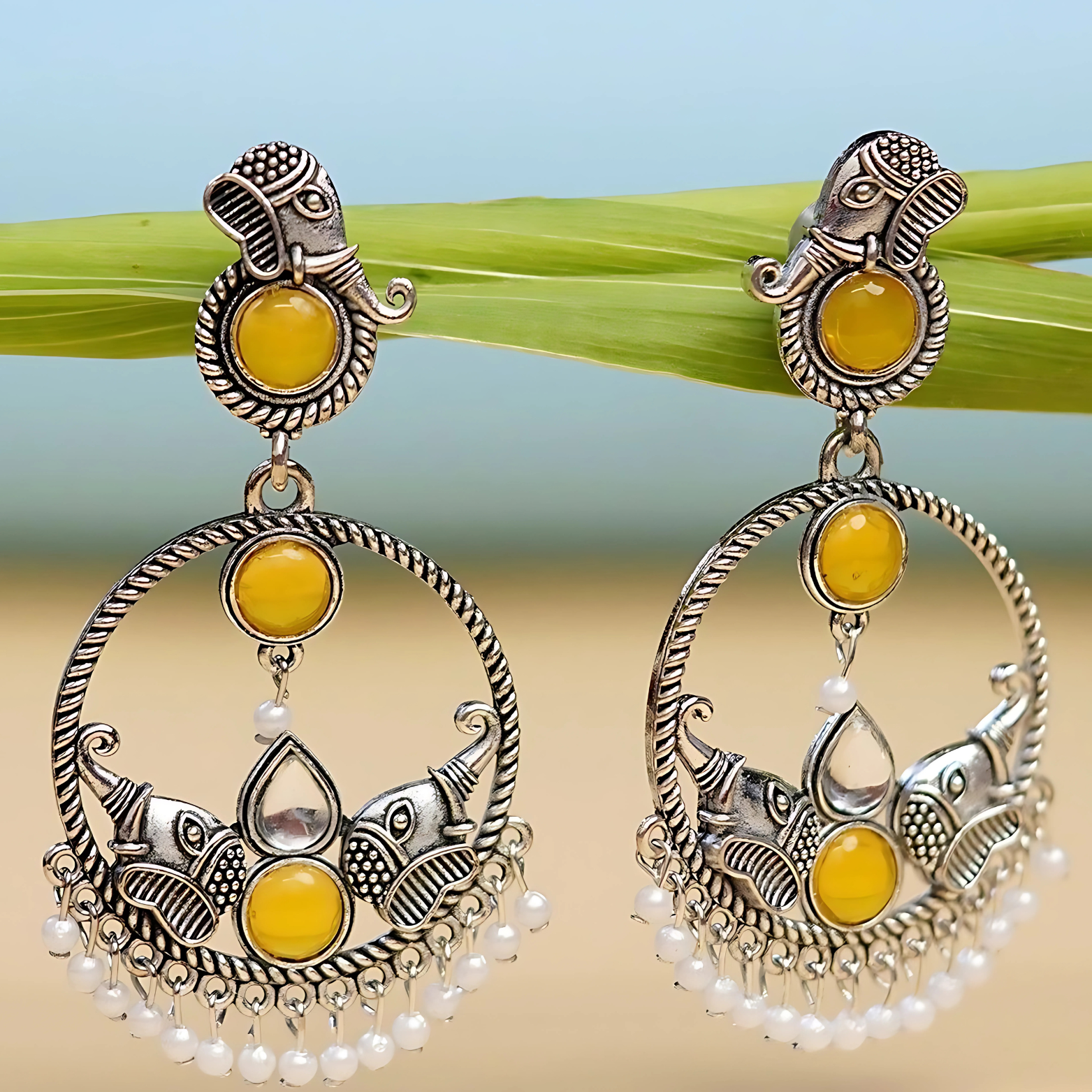 Handcrafted Silver Earrings with Yellow Stone