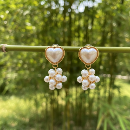 Heart Shaped Pearl Cluster Earrings