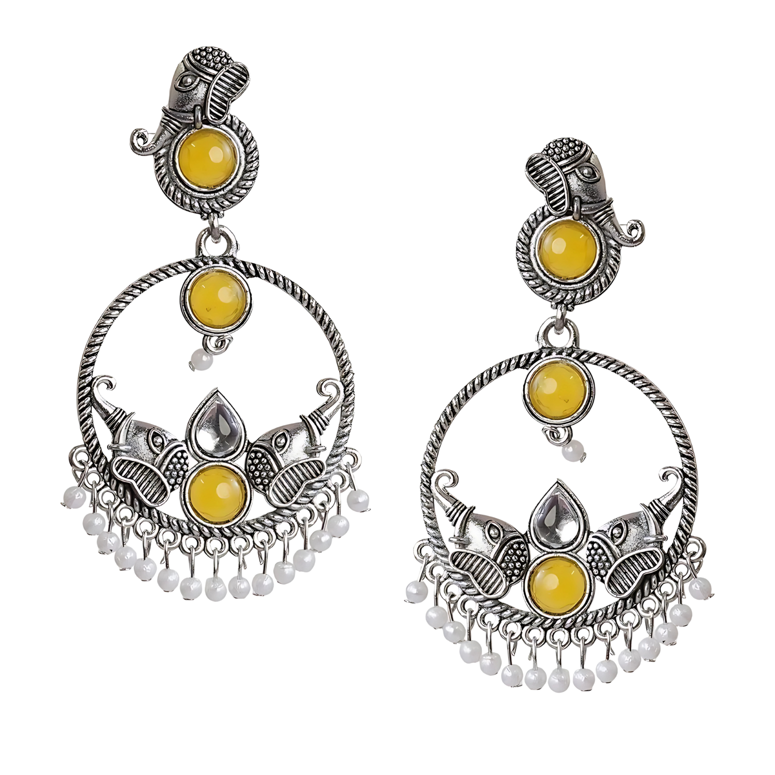 Handcrafted Silver Earrings with Yellow Stone