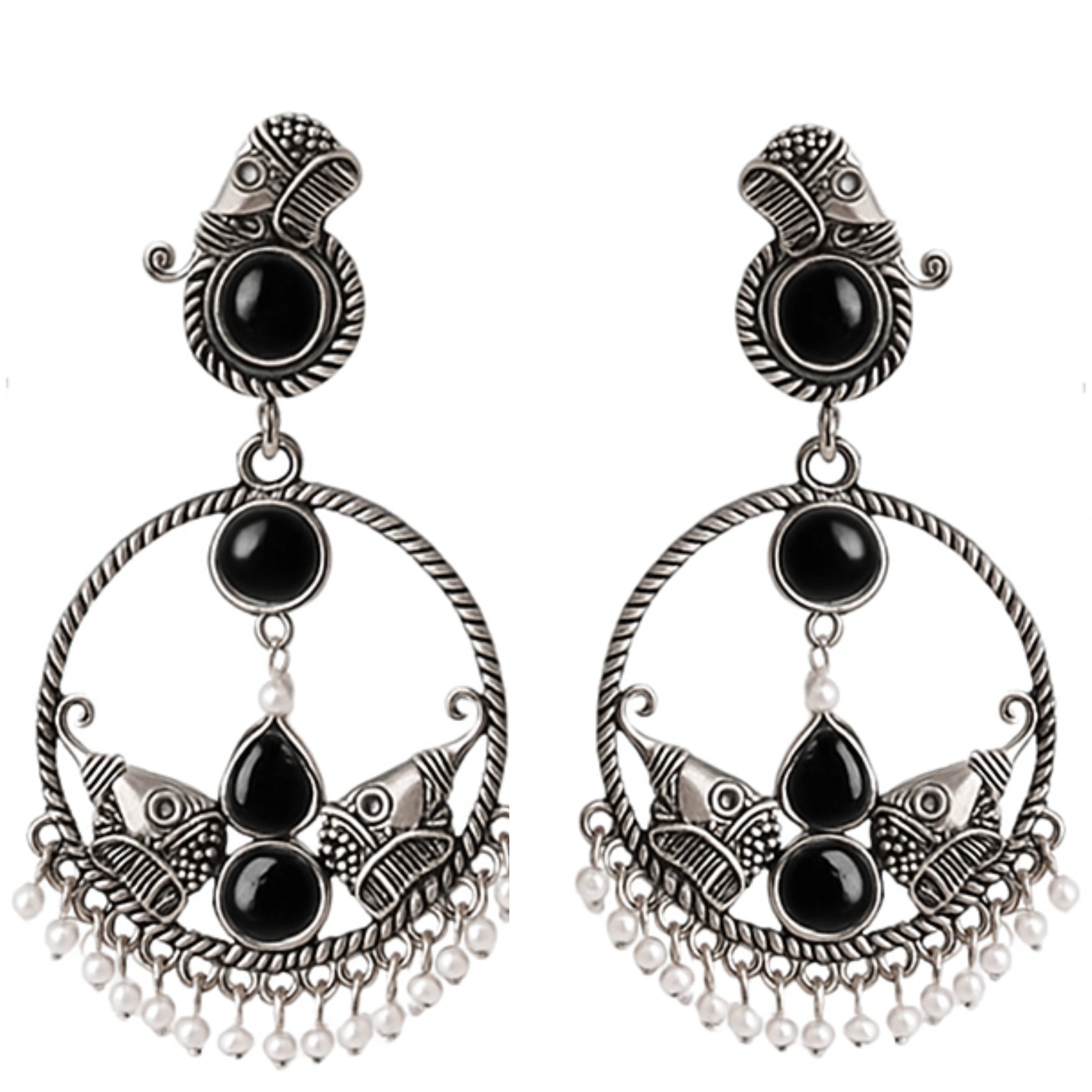 Antique Silver Black Earrings