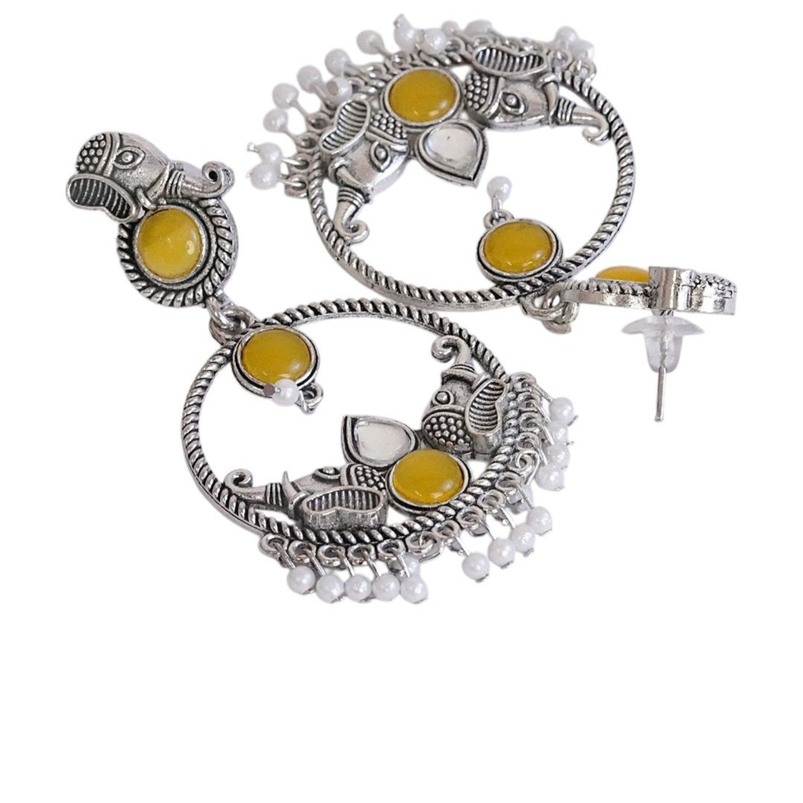 Handcrafted Silver Earrings with Yellow Stone