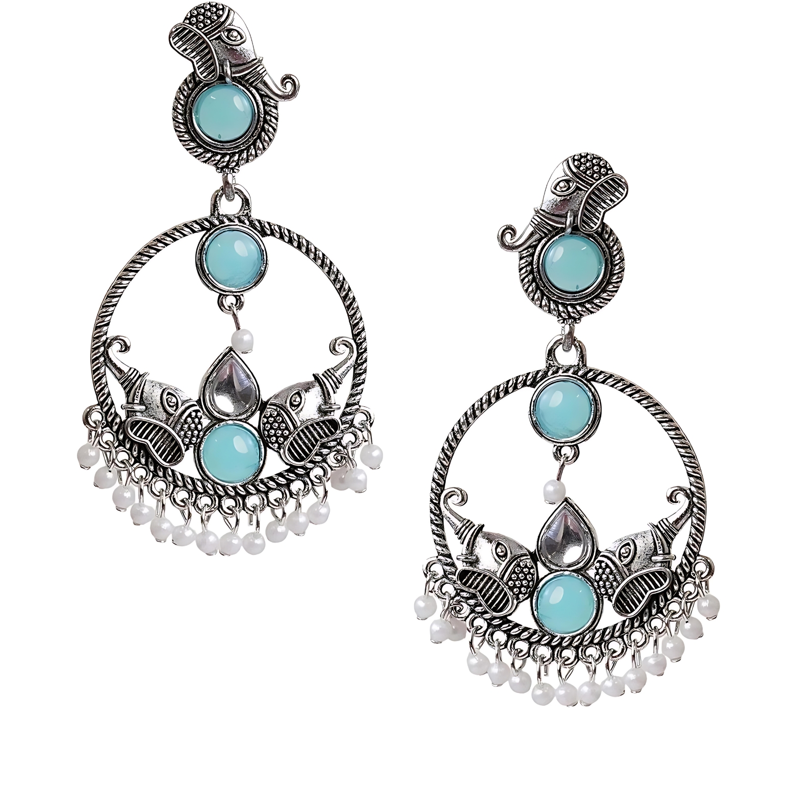 Antique Silver Teal Earrings