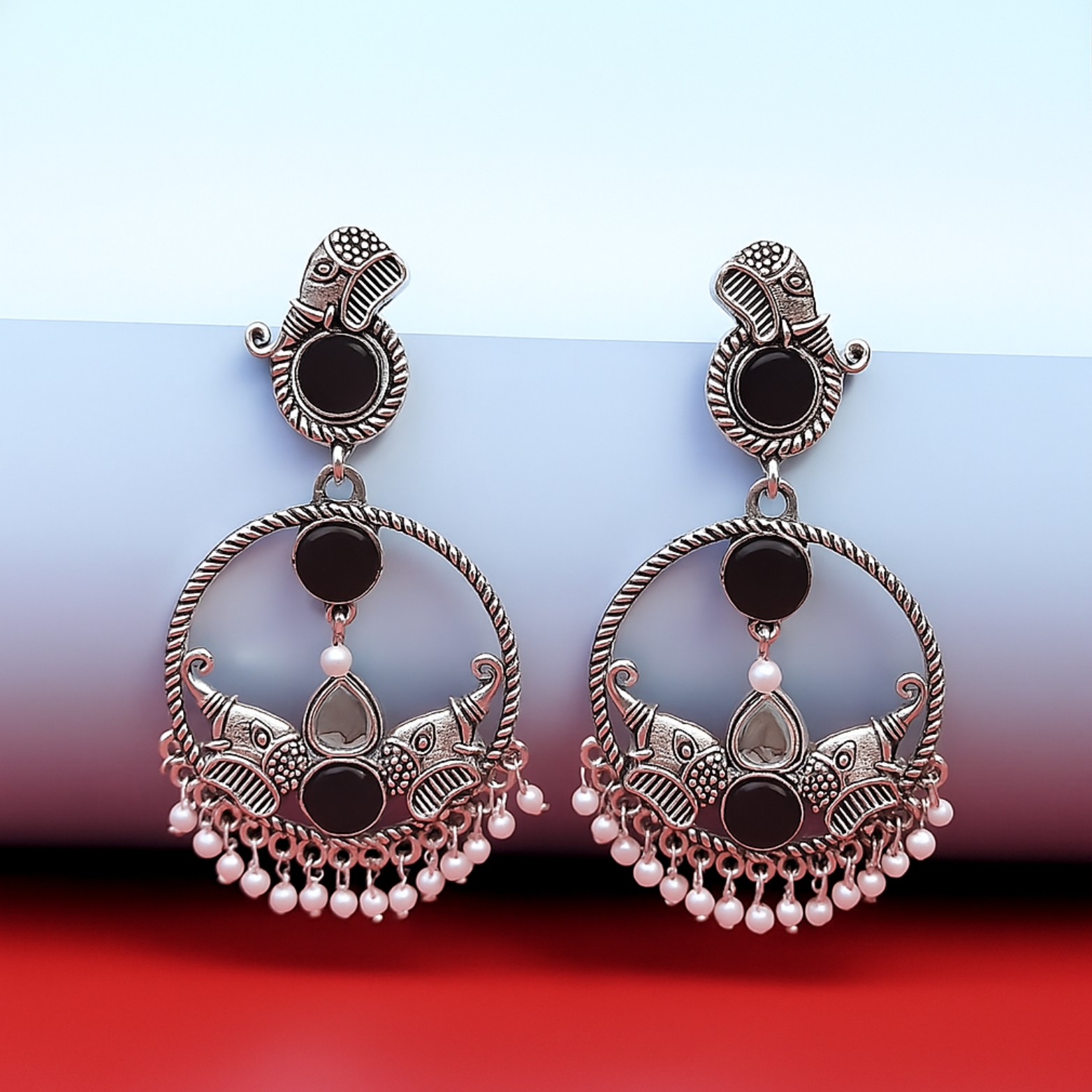 Antique Silver Black Earrings