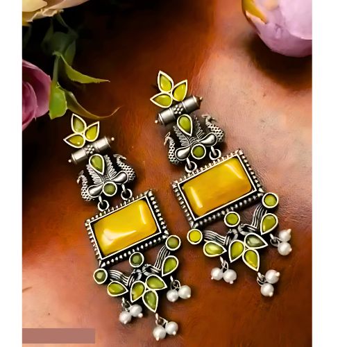 Ethnic Yellow Statement Earrings