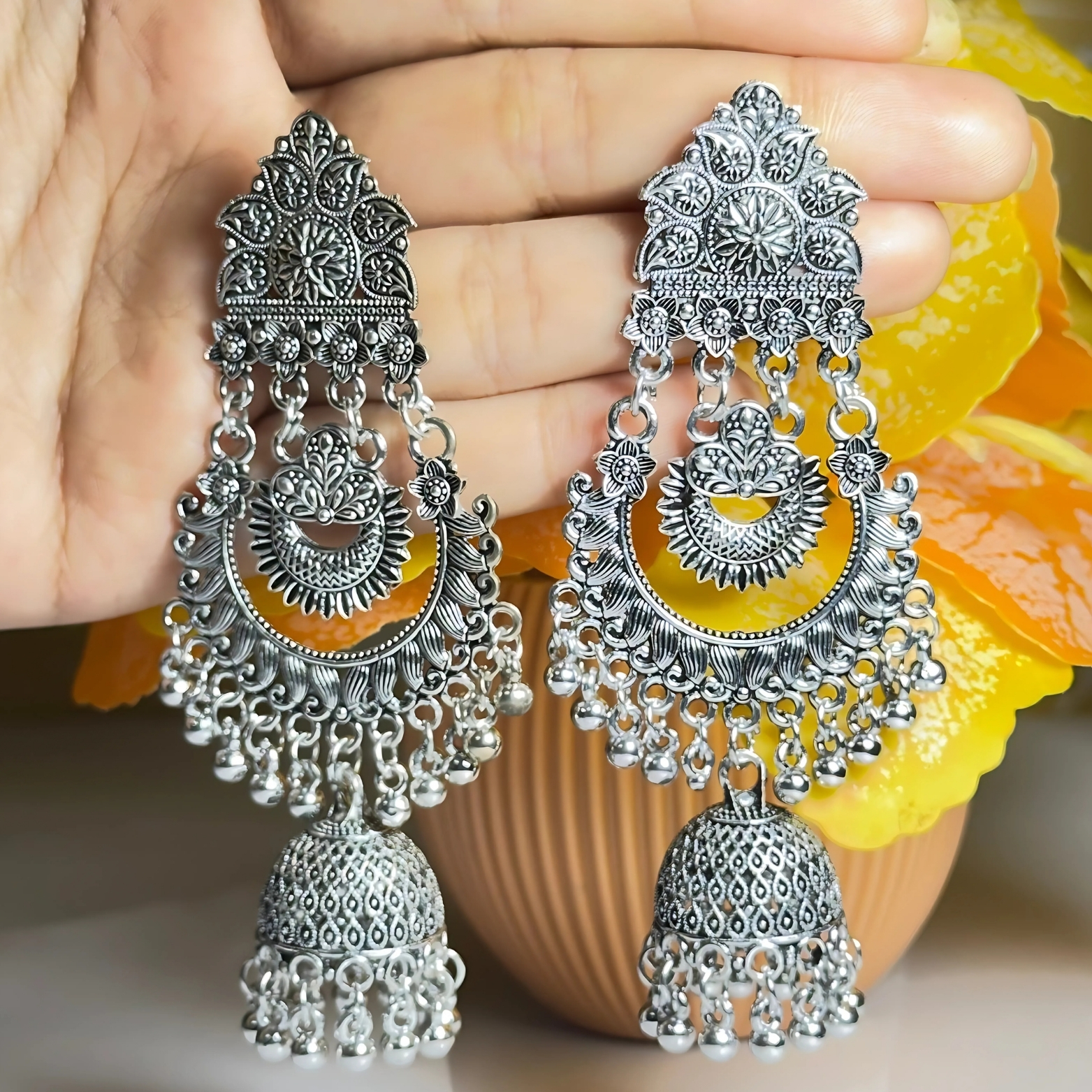 Traditional Silver-Plated Jhumka Earrings