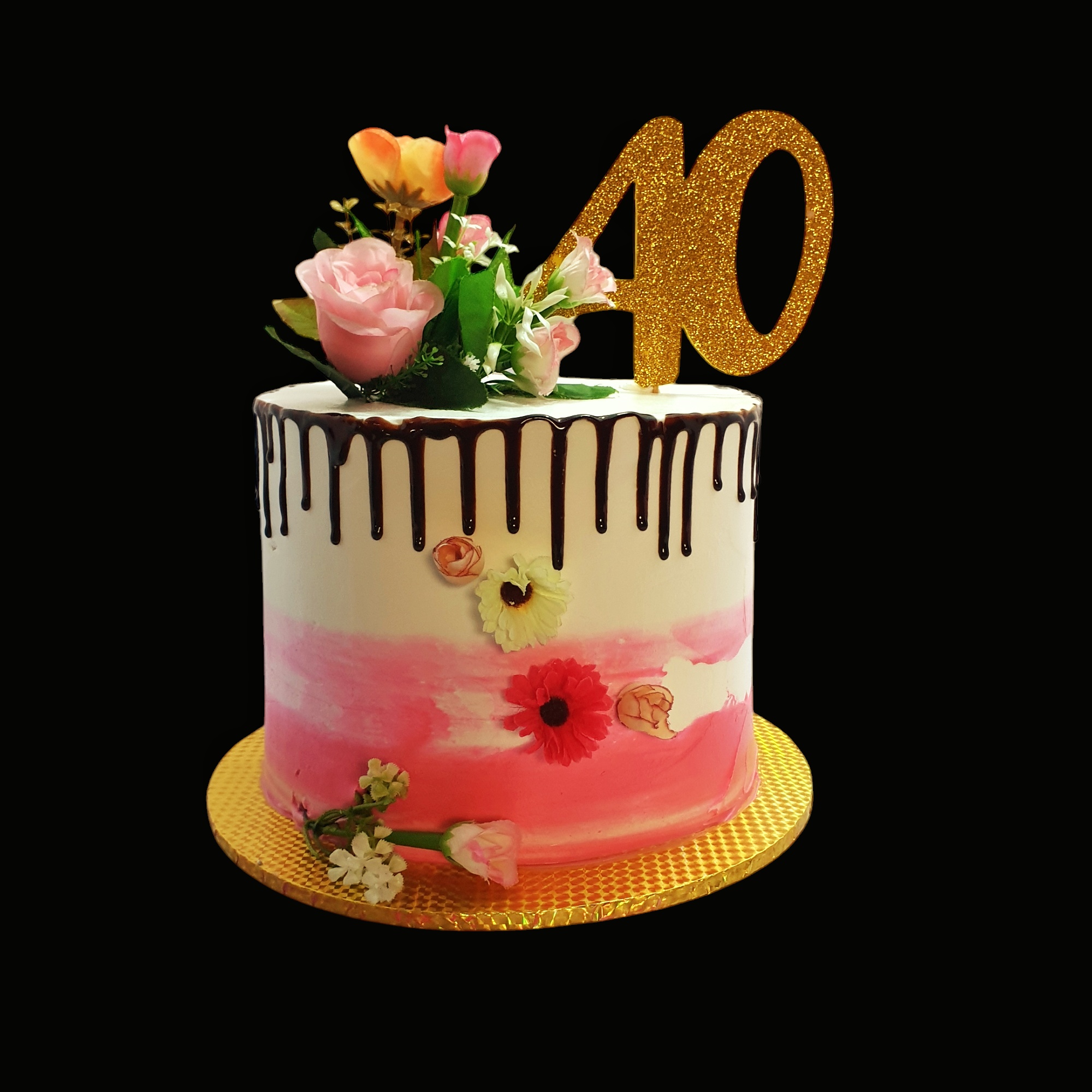 8" by 8" 40th Birthday Celebration Cake