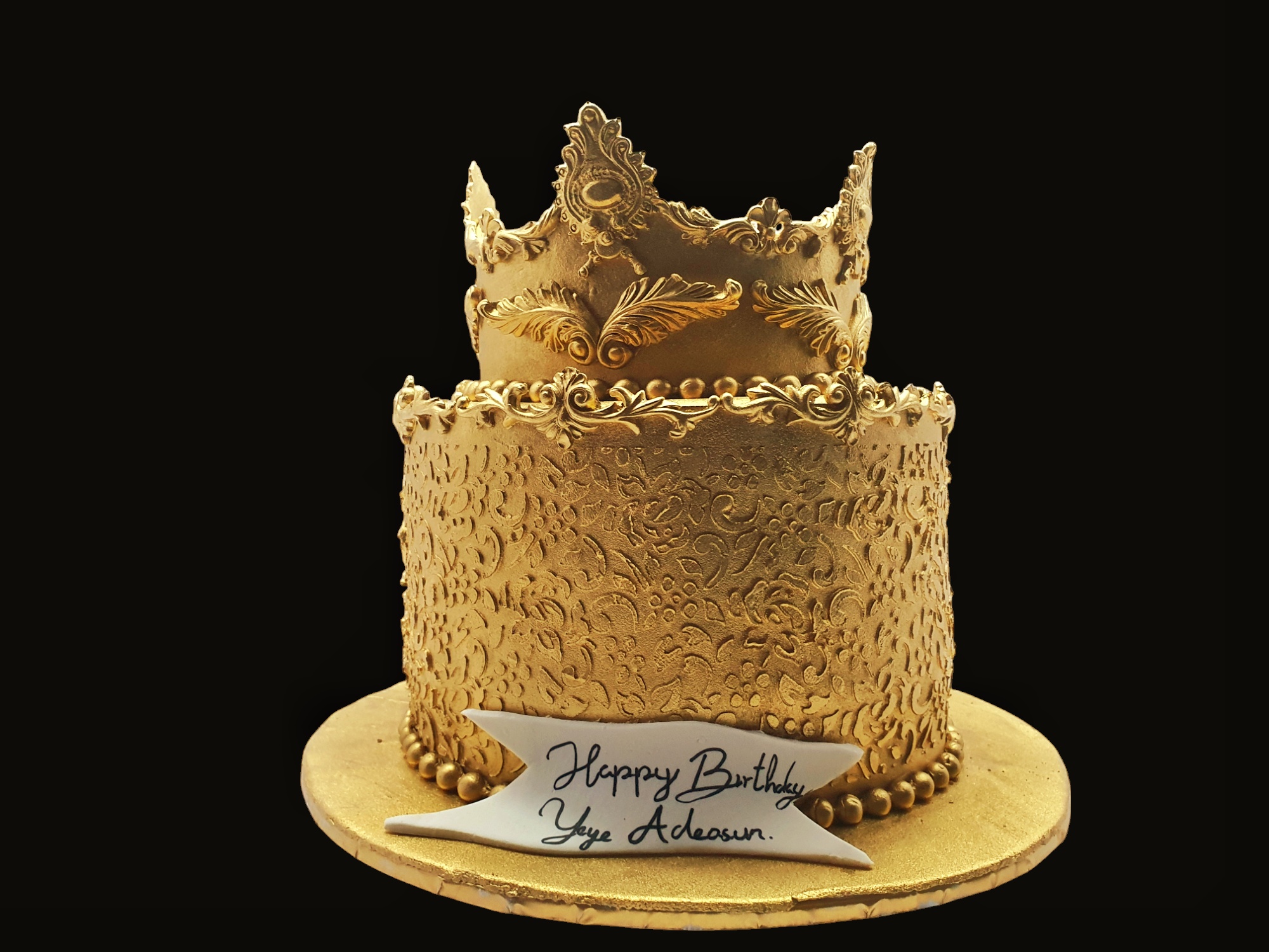 8" tall Gold Crown Birthday Cake