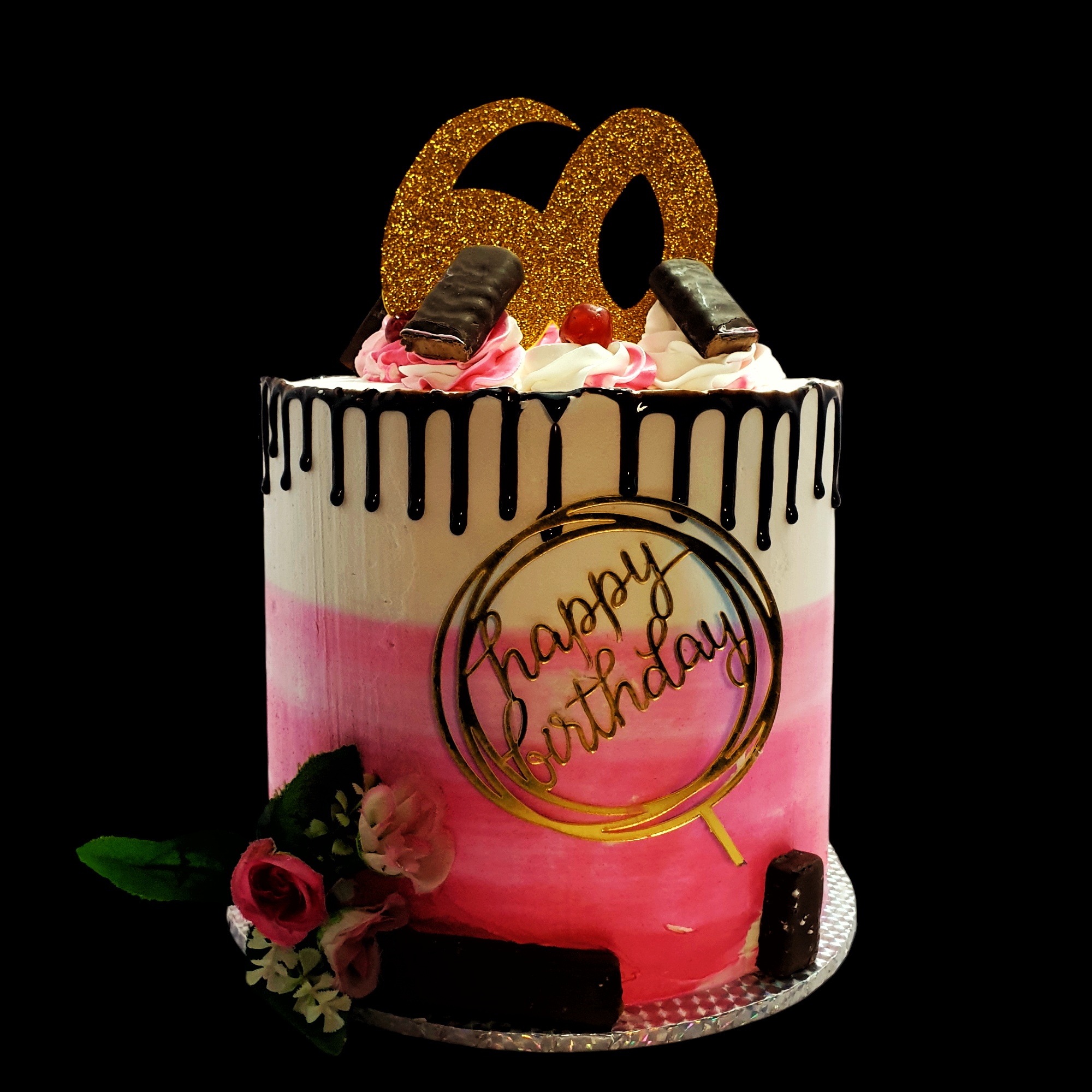 8" by 8" 60th Birthday Celebration Cake