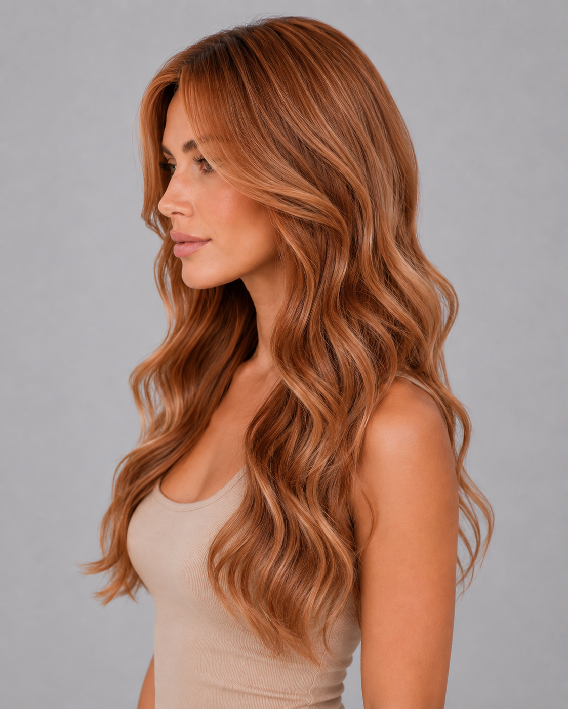 Tamar – Copper Auburn Wig with Soft Glam Waves | 24”