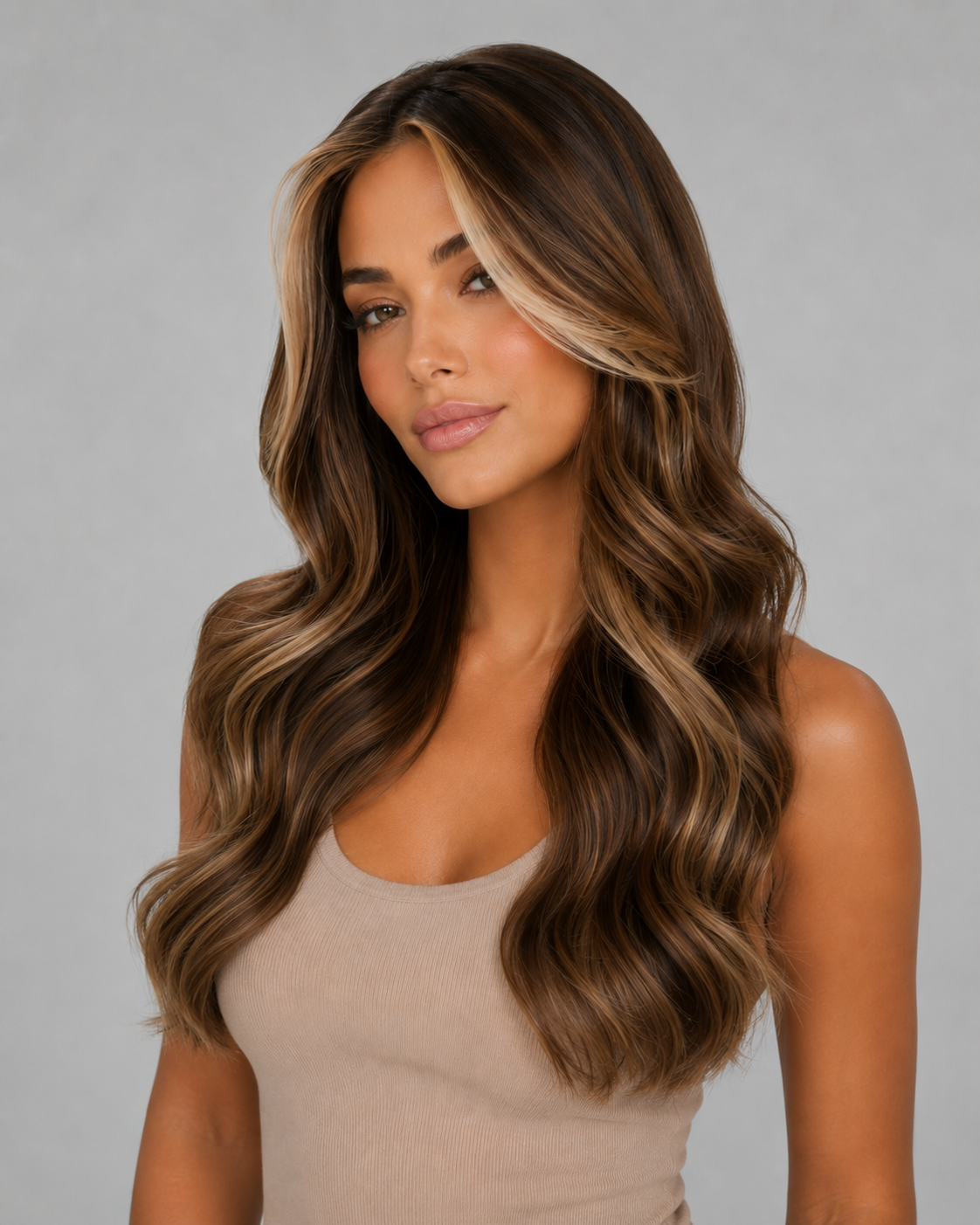 Valentina – Face-Framing Highlight Wig | Luxury Brunette Waves | Human Hair Look 26
