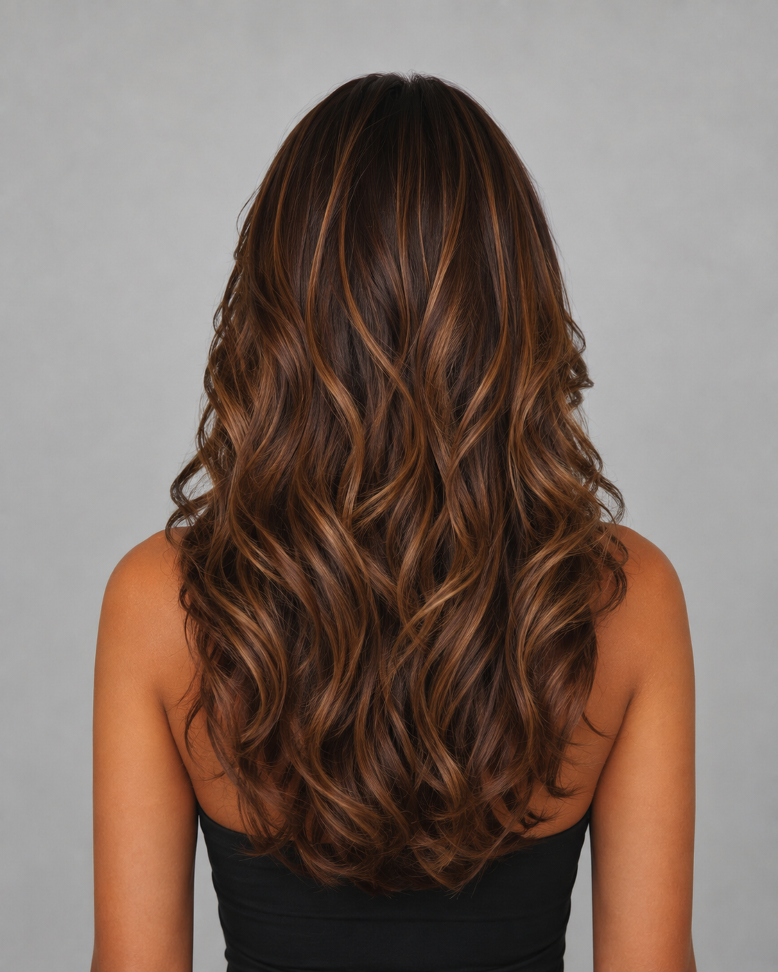 Sienna – Layered Highlight Wig | Human Hair Look | Luxury Brunette Waves