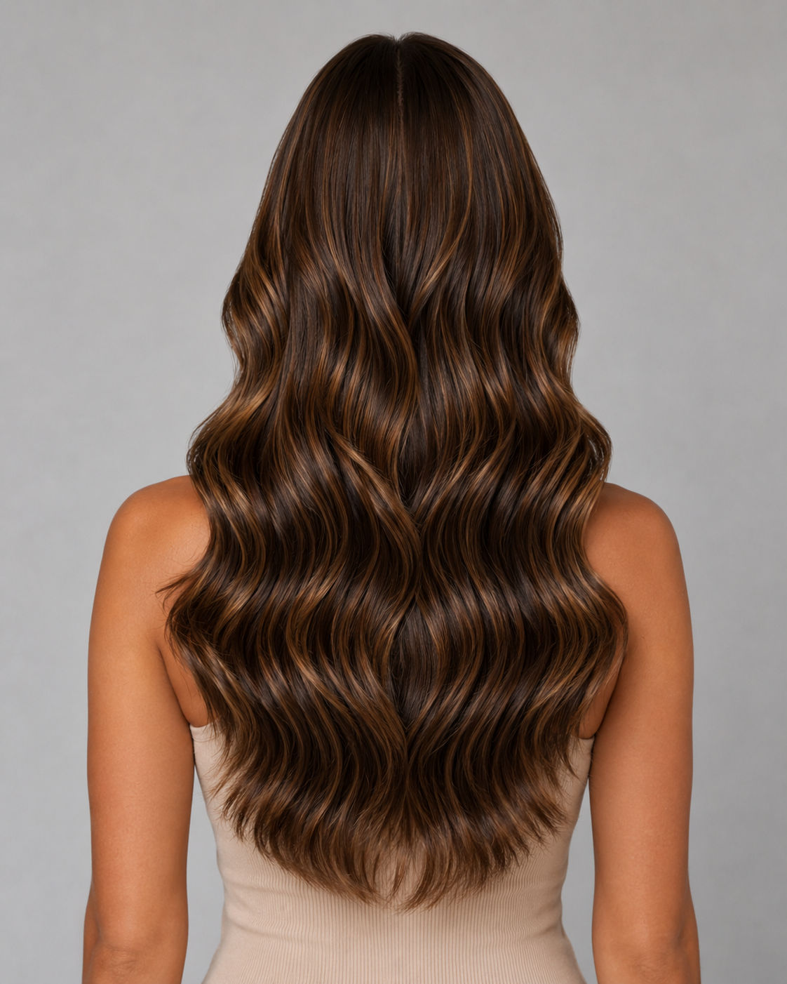 Sienna – Layered Highlight Wig | Luxury Brunette Waves | Human Hair Look