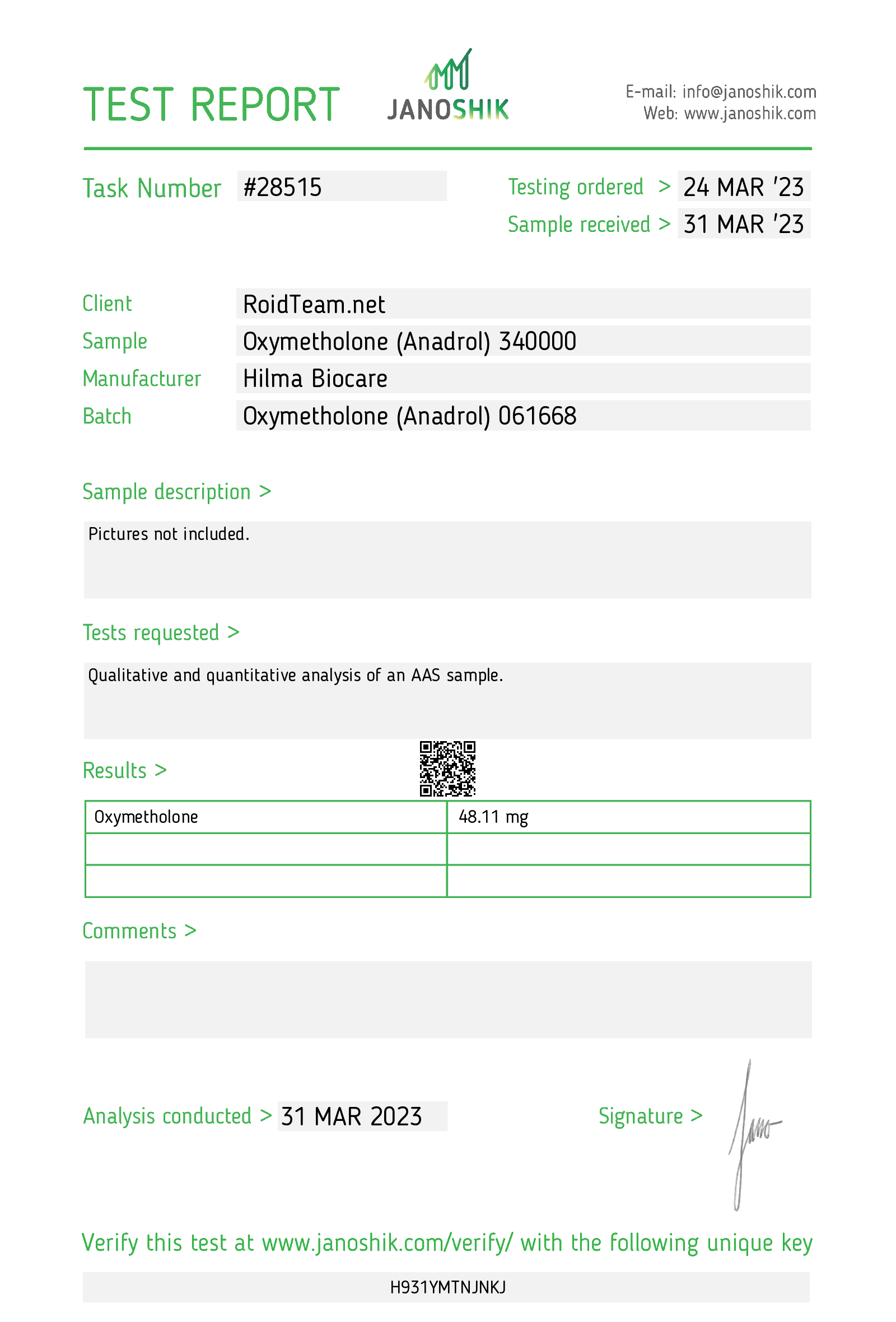 Hilma Biocare Oxymetholone 100tabs /50 mg/tab