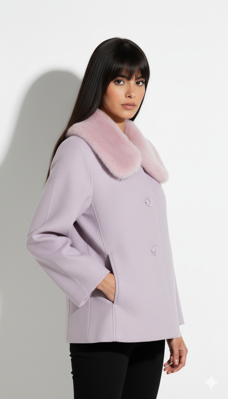 جاكيت جوخ قصير بياقة فرو