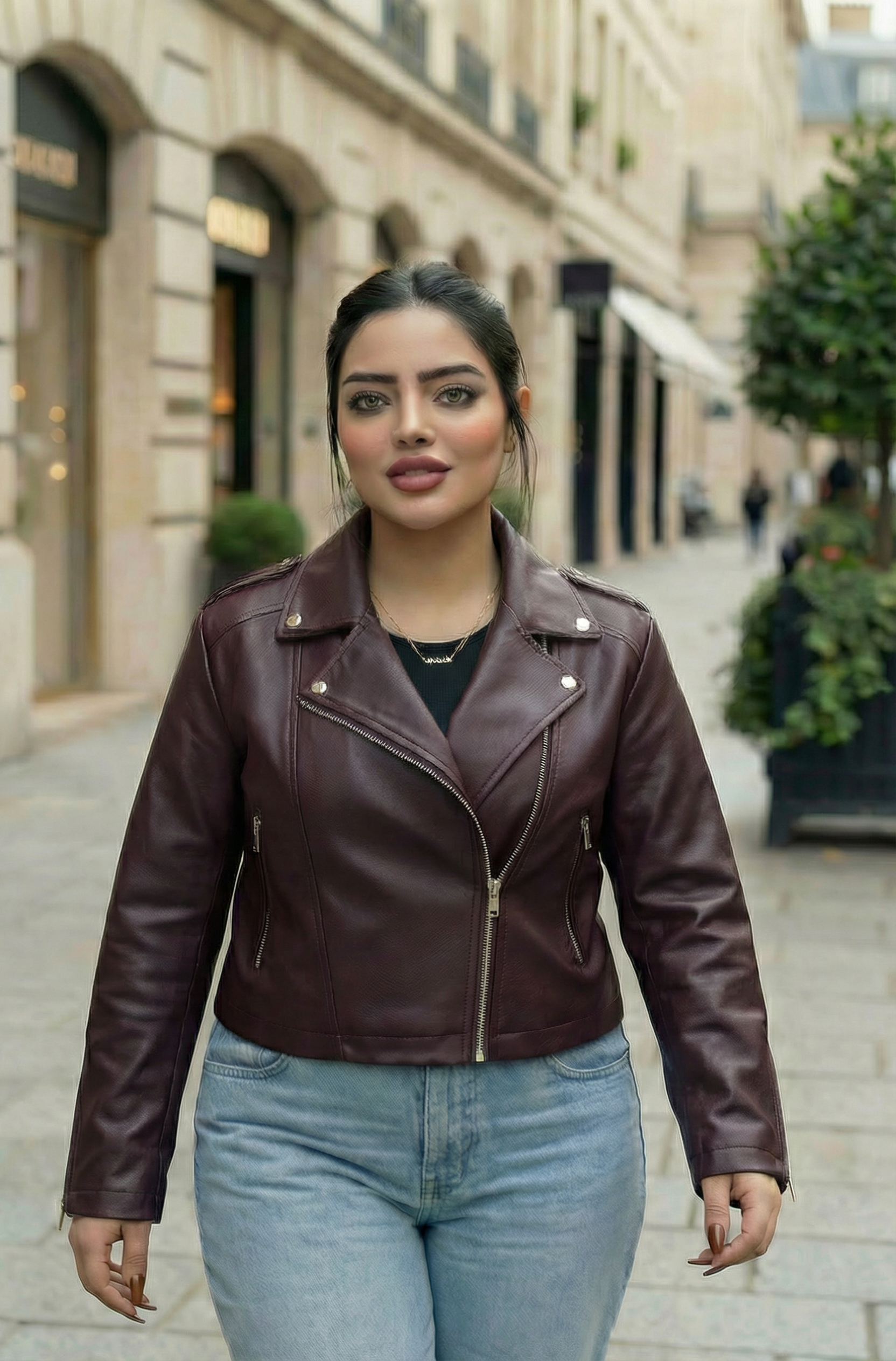 جاكيت جلد اسود قصير