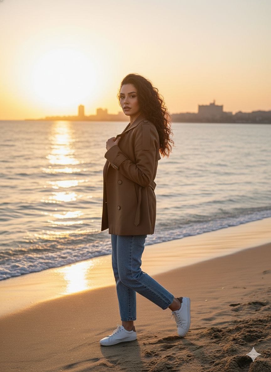 جاكيت بني طويل