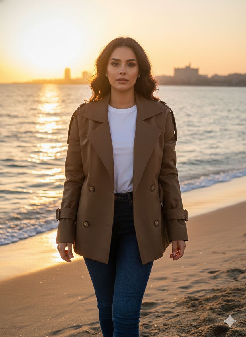 جاكيت بني طويل