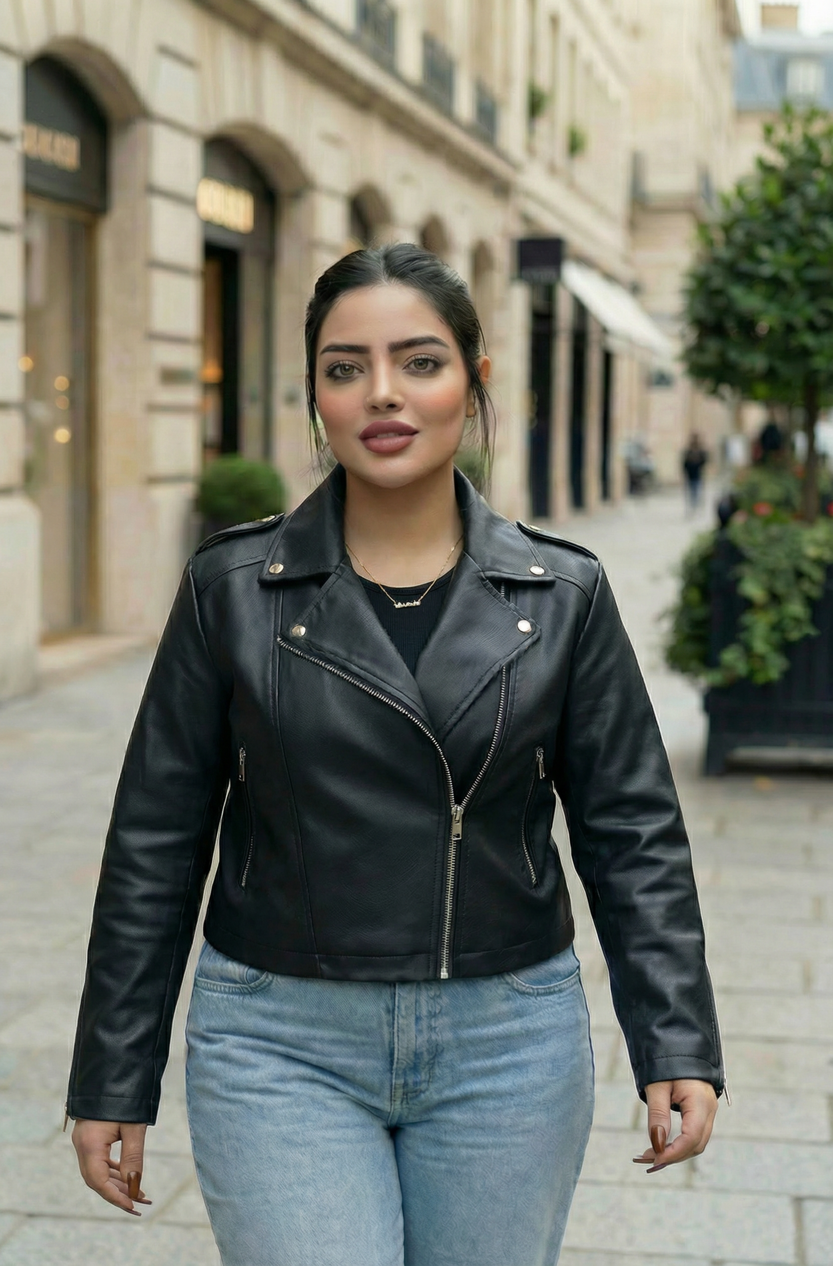 جاكيت جلد اسود قصير