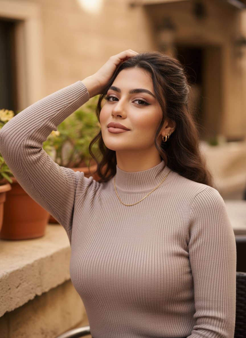 سويتر مضلع بياقة عالية 