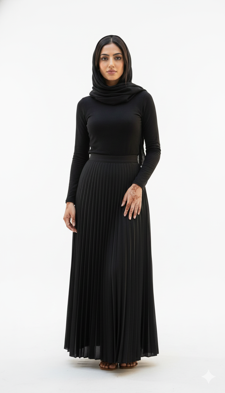 جيبة طويلة بكسرات للنساء بوسط مطاطي