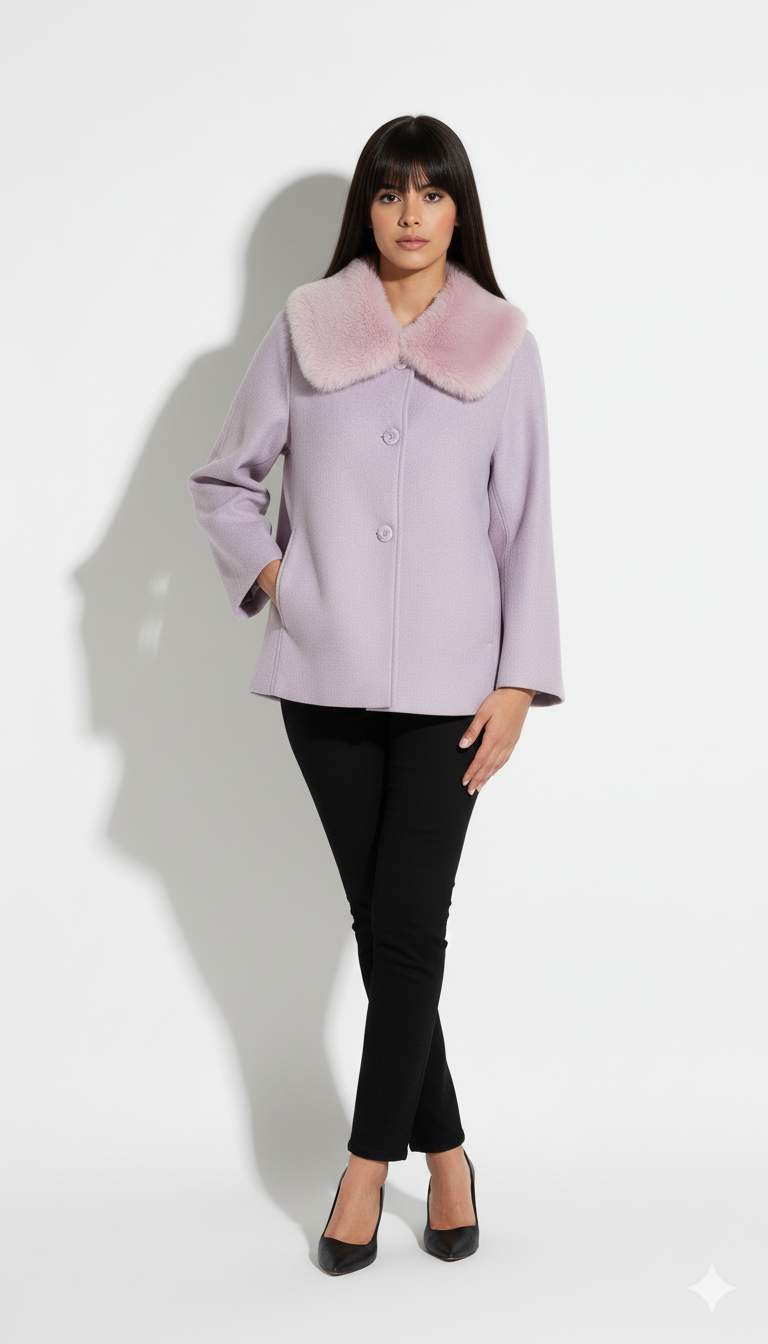 جاكيت جوخ قصير بياقة فرو