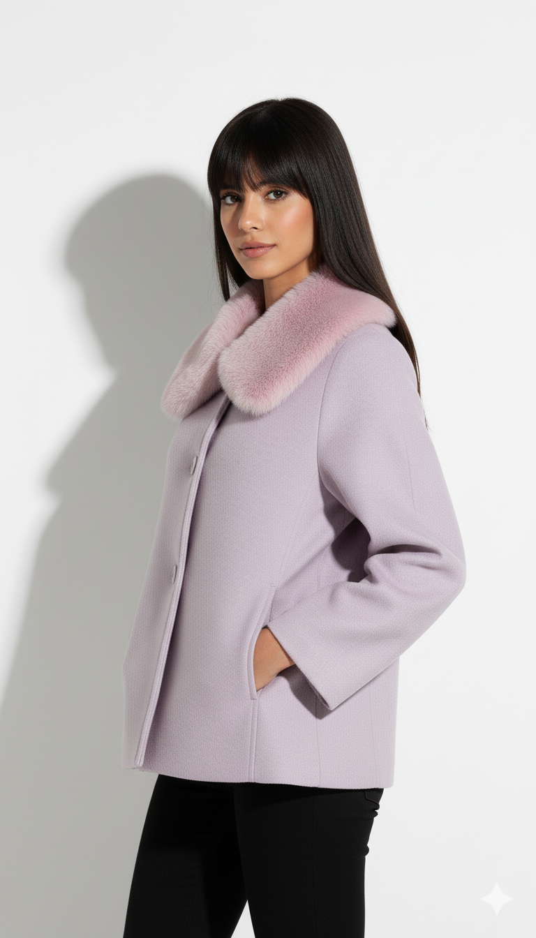 جاكيت جوخ قصير بياقة فرو