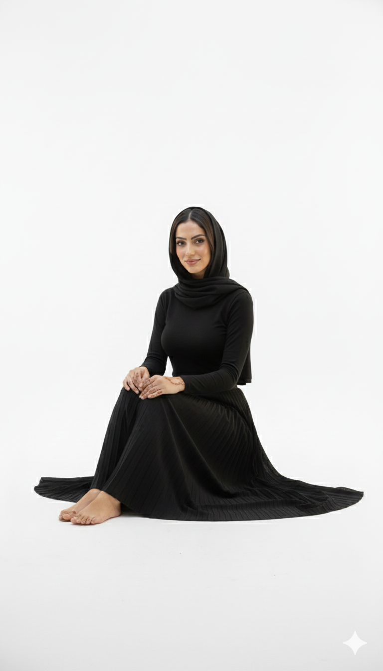 جيبة طويلة بكسرات للنساء بوسط مطاطي