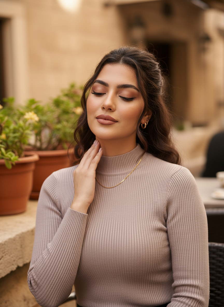 سويتر مضلع بياقة عالية 