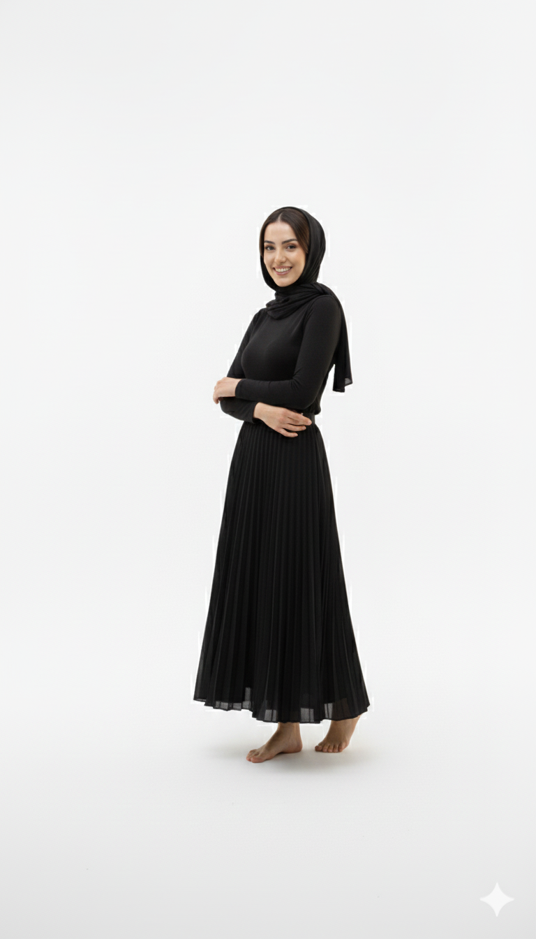 جيبة طويلة بكسرات للنساء بوسط مطاطي