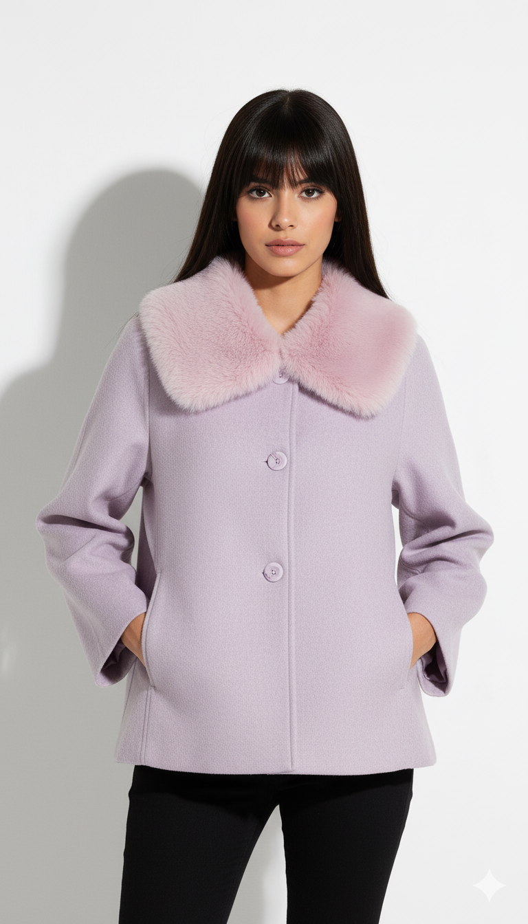 جاكيت جوخ قصير بياقة فرو