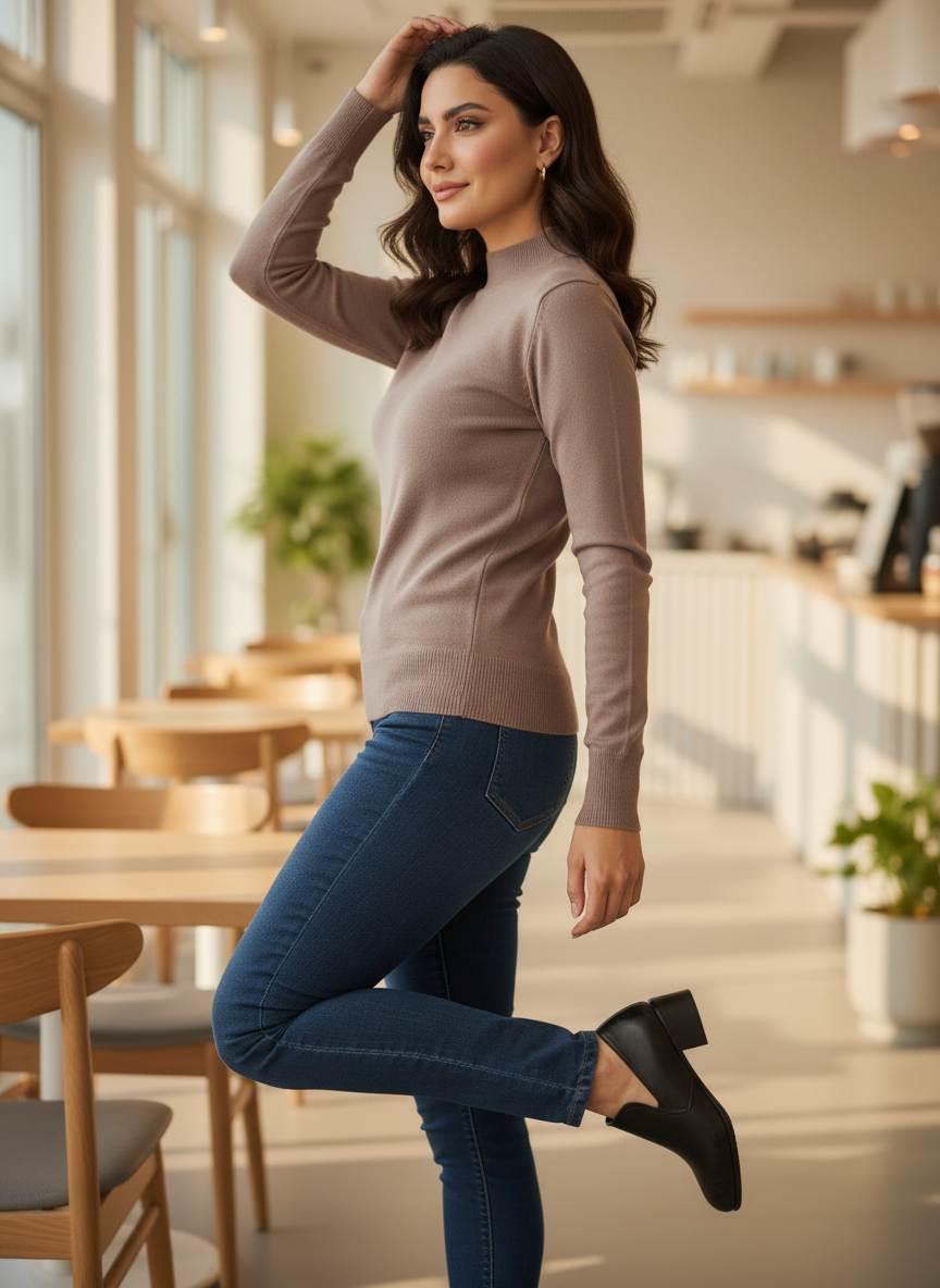 سويتر سادة بياقة عالية