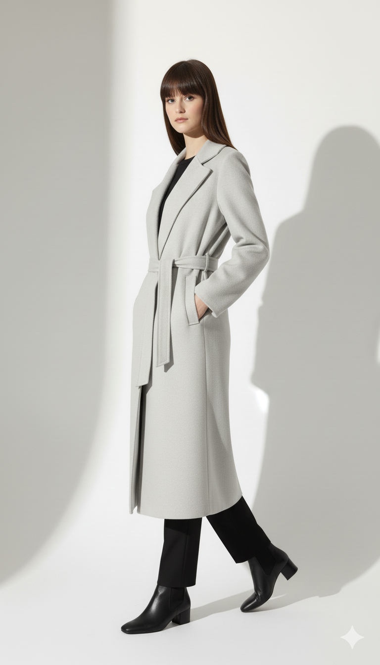معطف نسائي طويل كلاسيكي بحزام