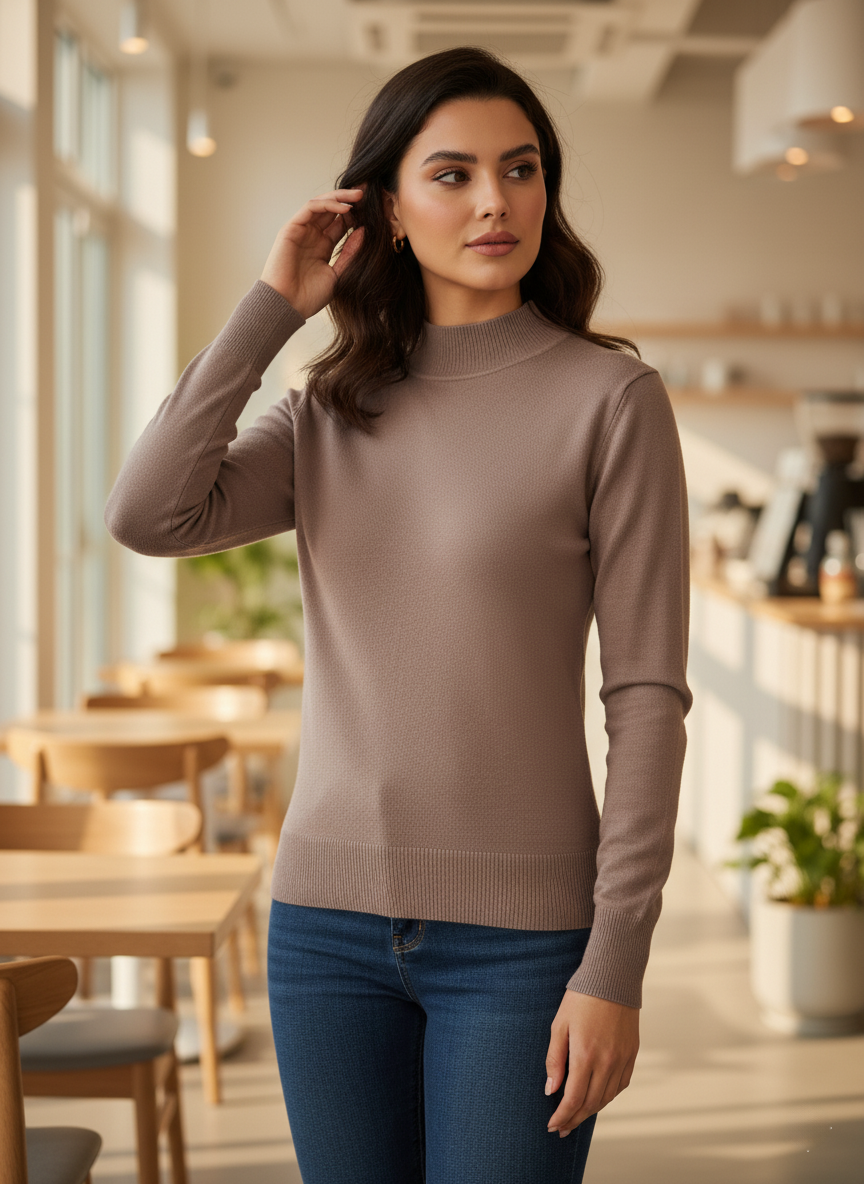 سويتر سادة بياقة عالية