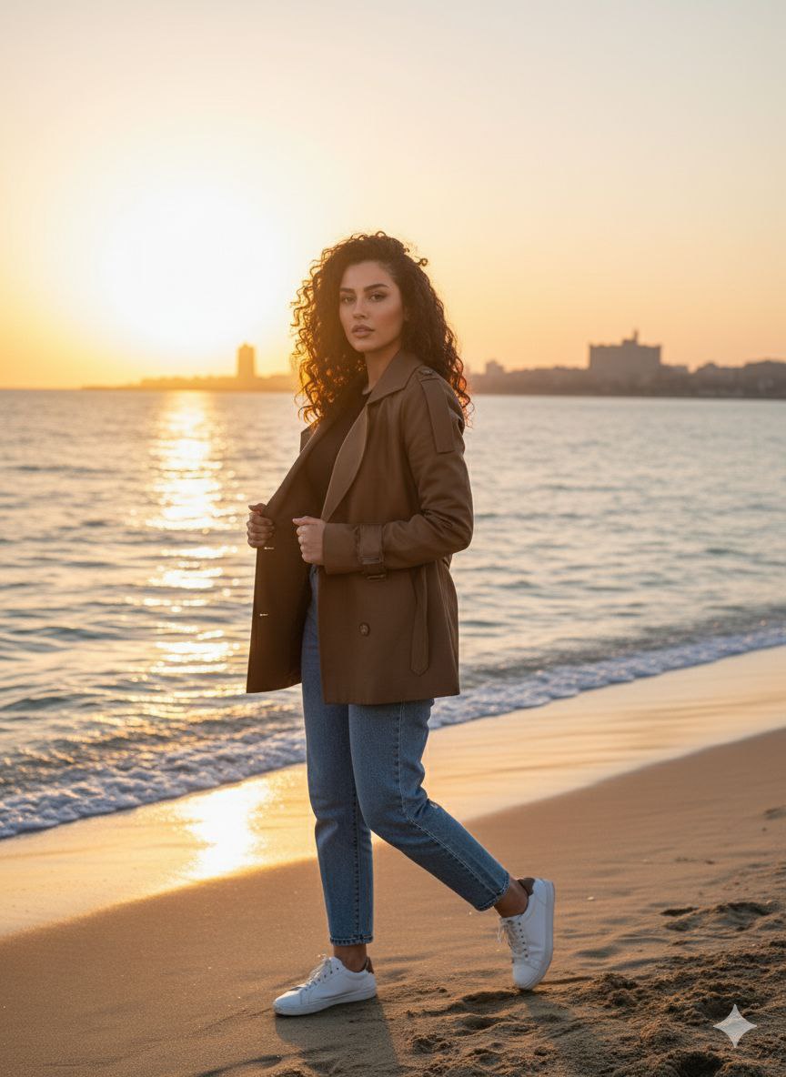 جاكيت بني طويل