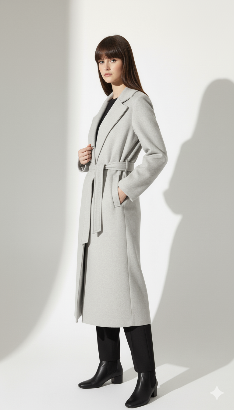 معطف نسائي طويل كلاسيكي بحزام