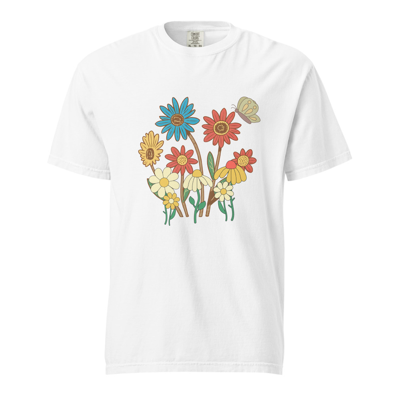 Retro Floral Graphic  T-Shirt In Comfort Colours