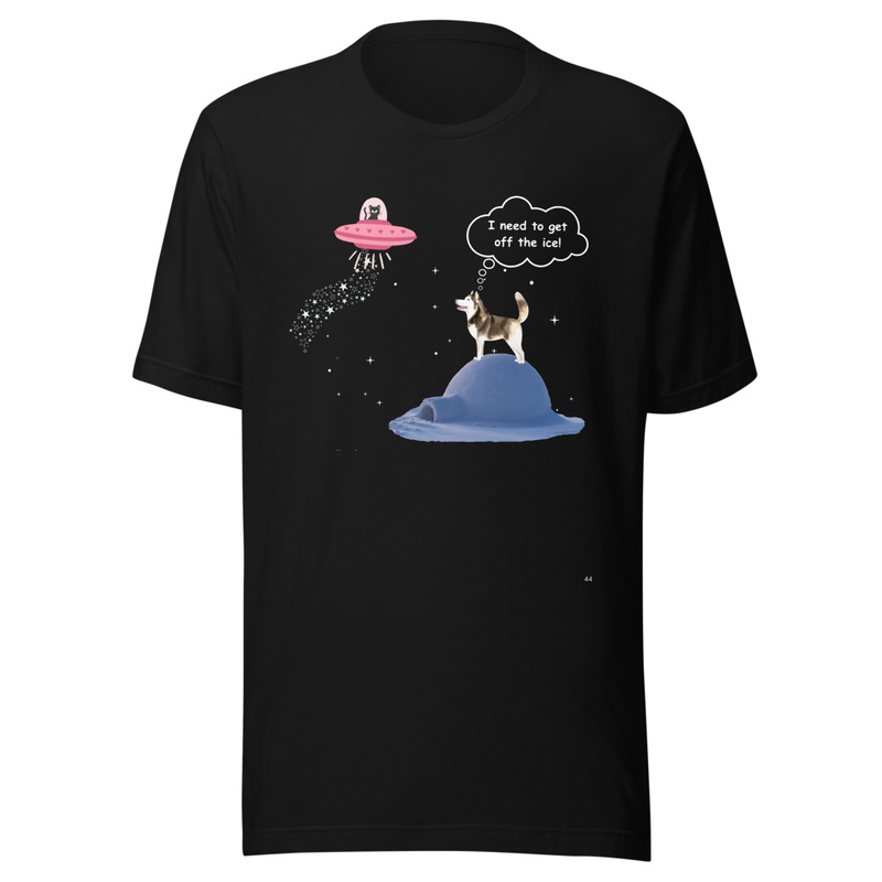 Funny Cat UFO and Husky Dog Graphic T-Shirt