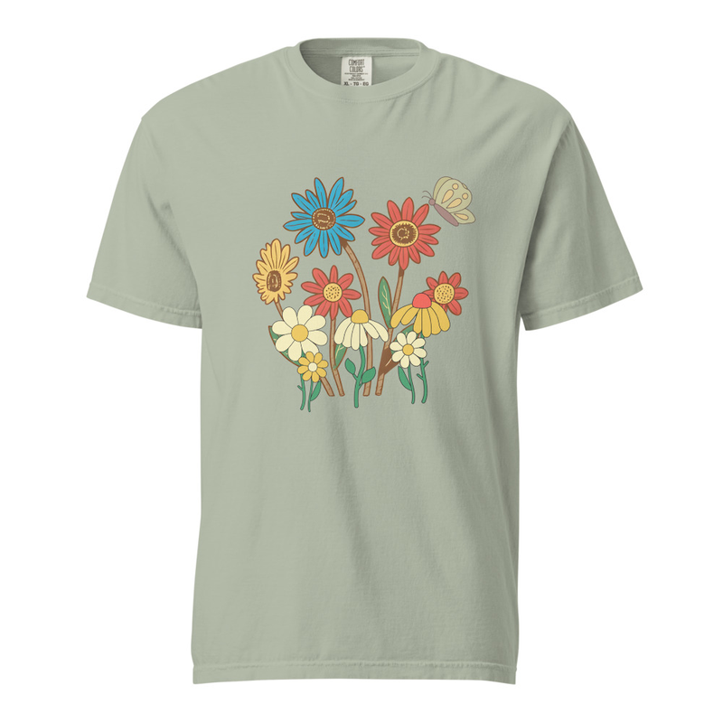 Retro Floral Graphic  T-Shirt In Comfort Colours