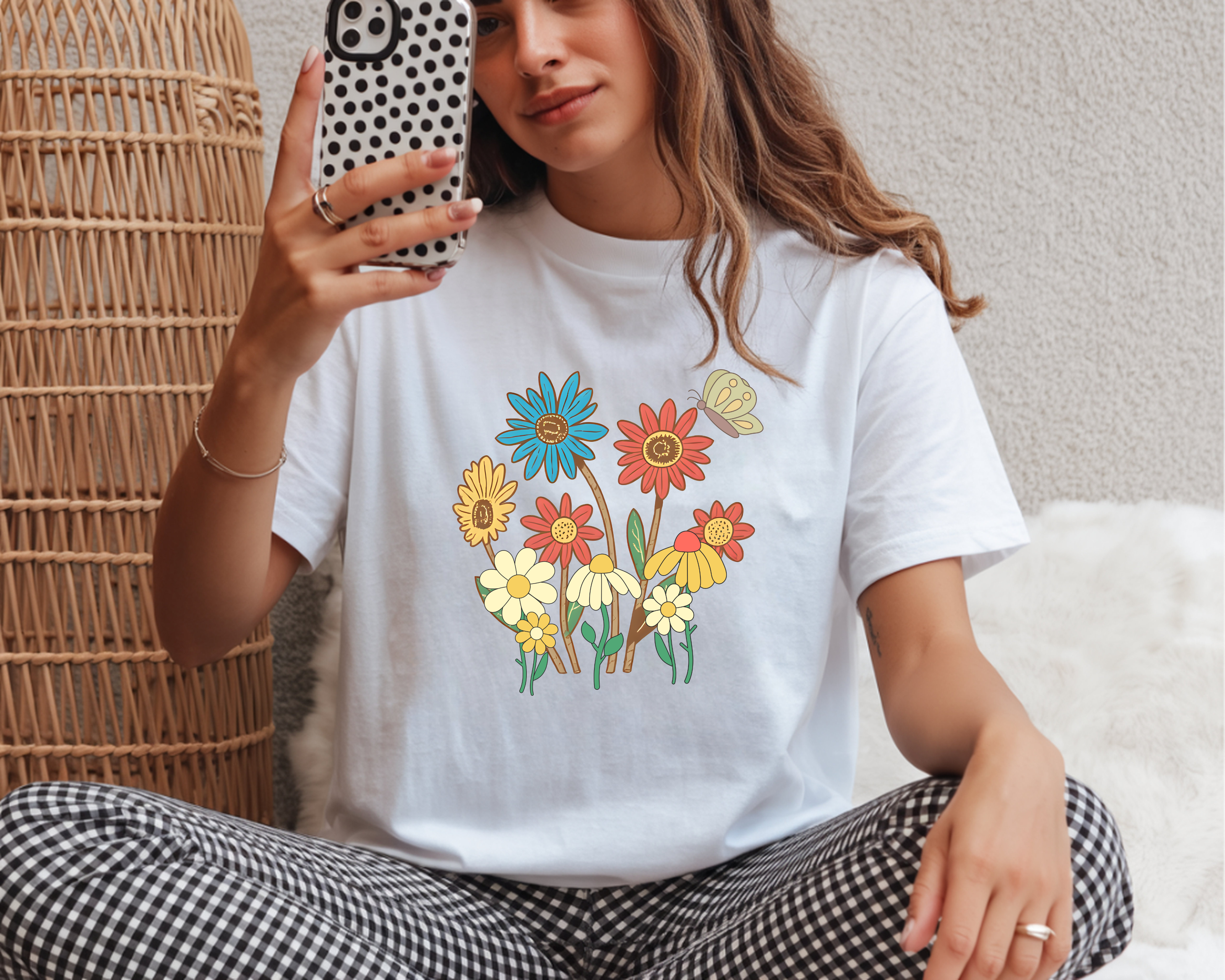 Retro Floral Graphic  T-Shirt In Comfort Colours