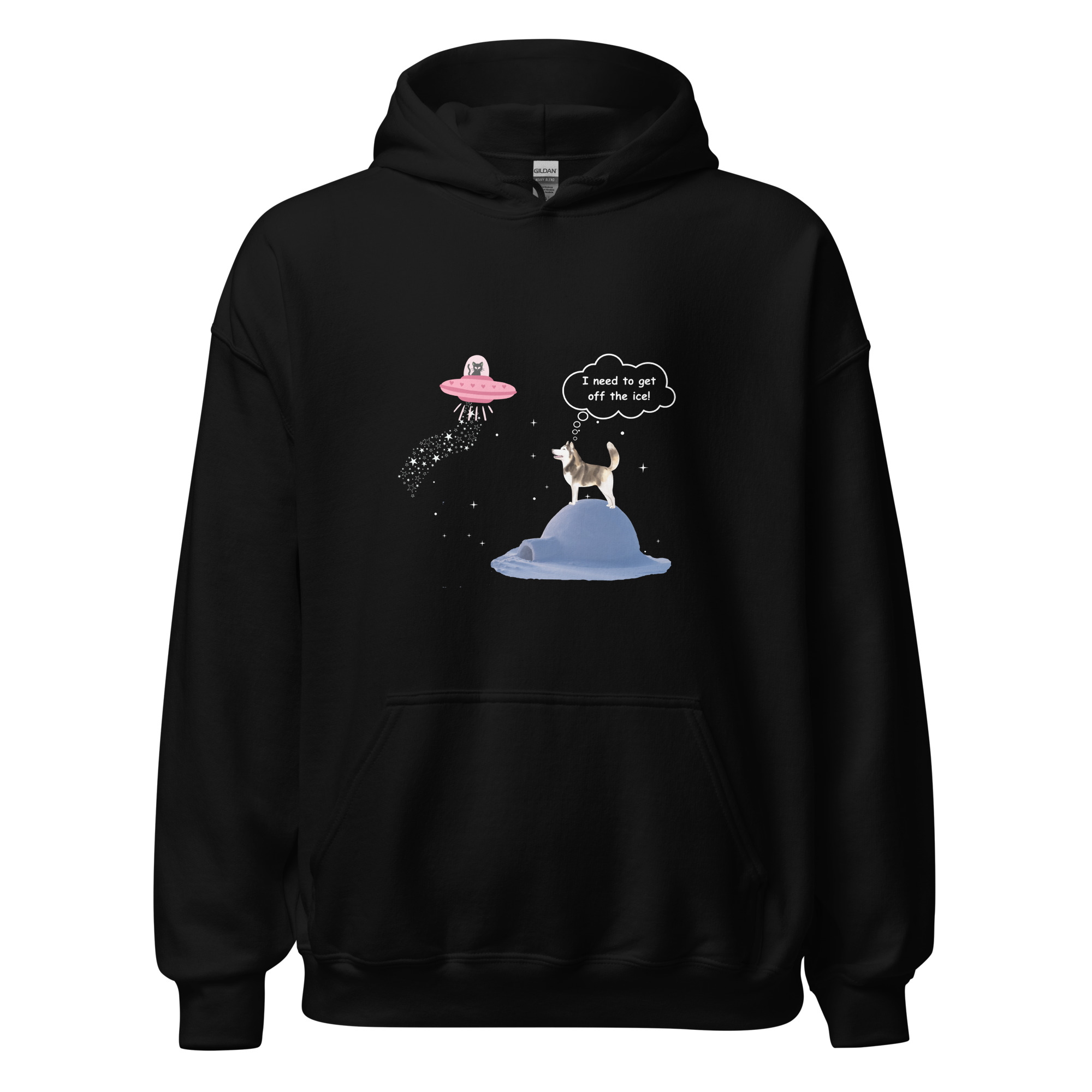 Cat in UFO and Husky Dog Graphic Hoodie