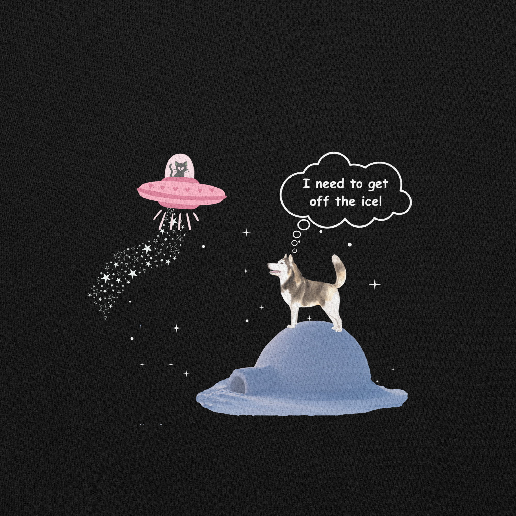 Cat in UFO and Husky Dog Graphic Hoodie