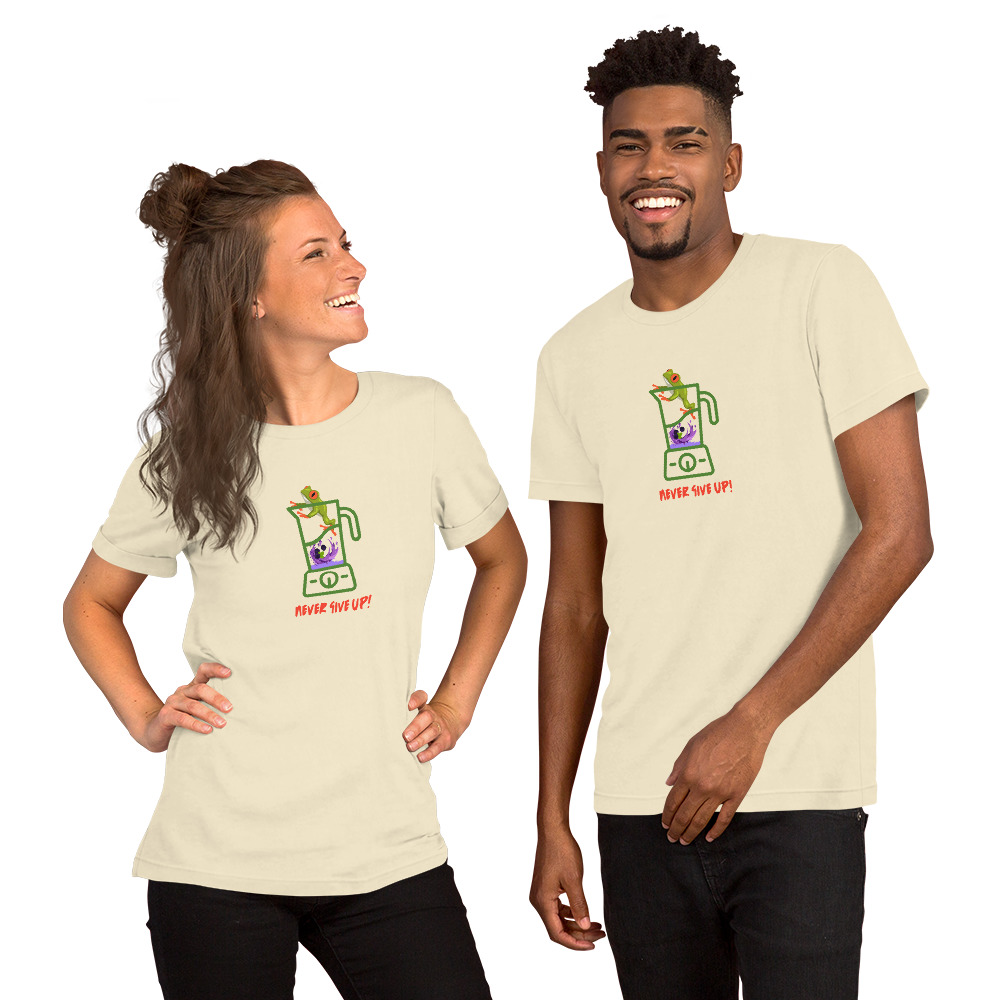 Never Give Up! Frog Blender T-shirt