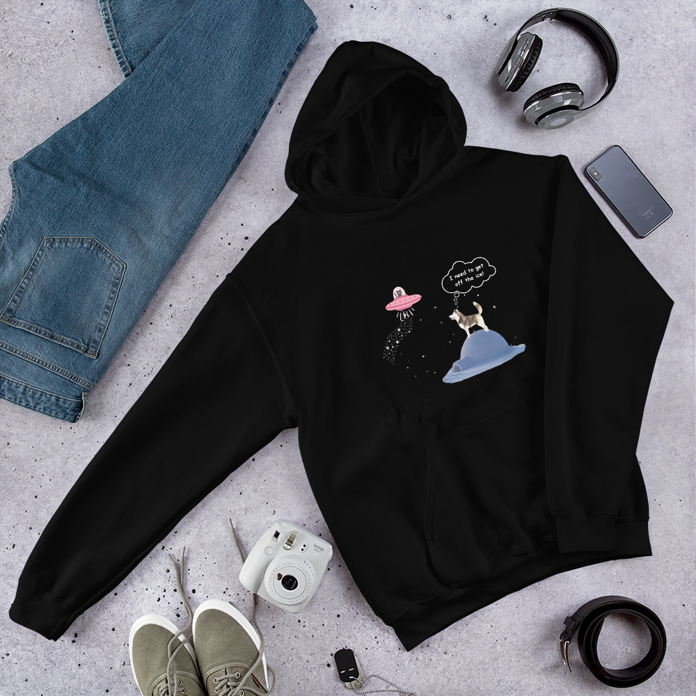 Cat in UFO and Husky Dog Graphic Hoodie