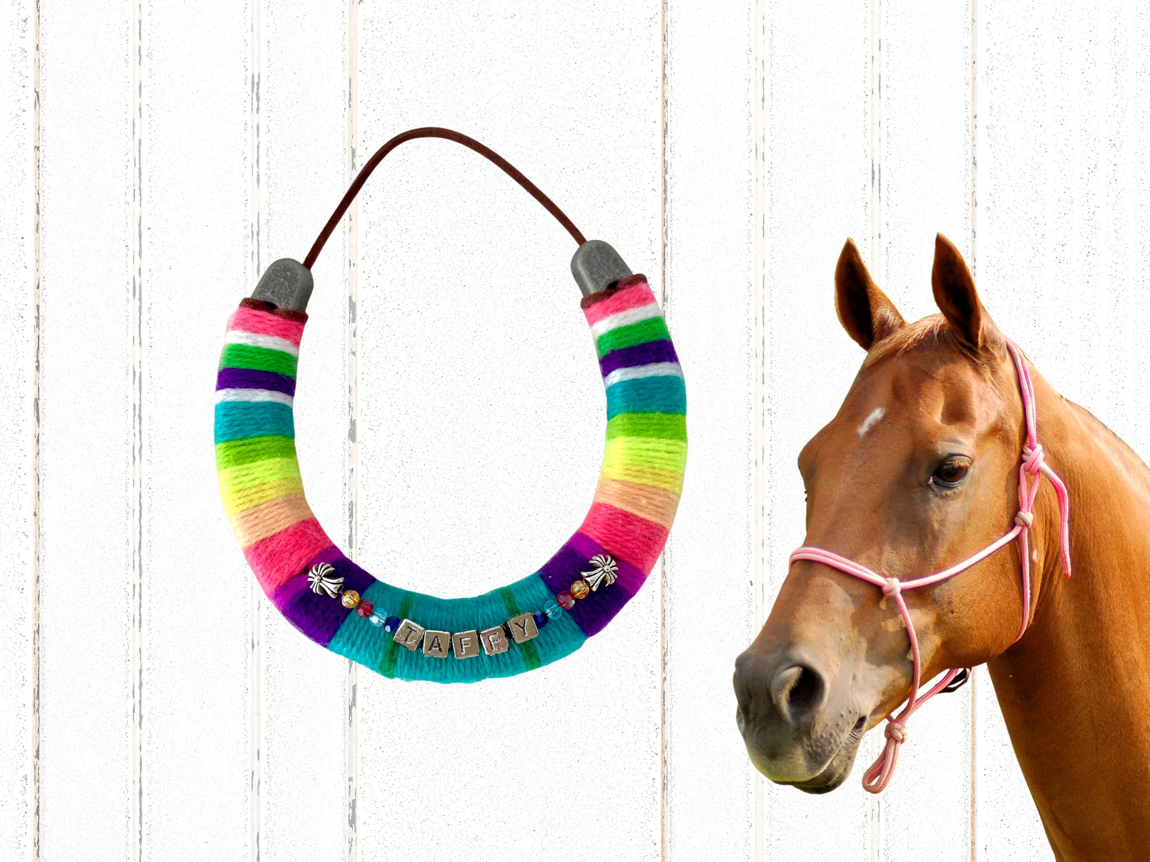 Personalised Colourful Rustic Wool Wrapped Horseshoe Country Wall or Door Decor