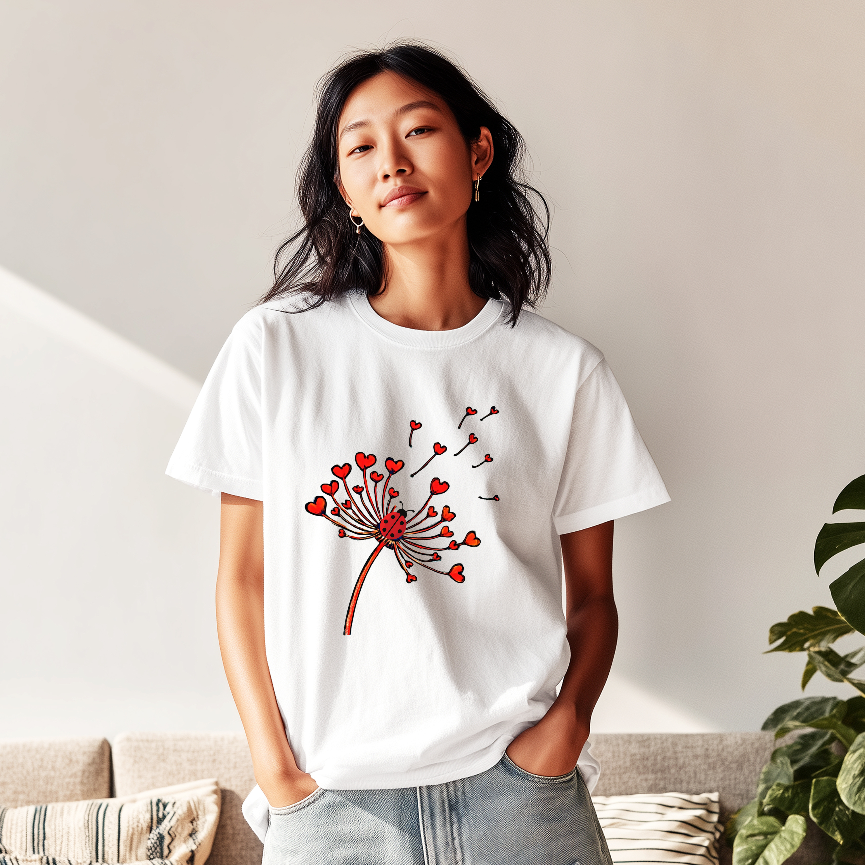 Valentine’s Day T-shirt with Heart Dandelion Print