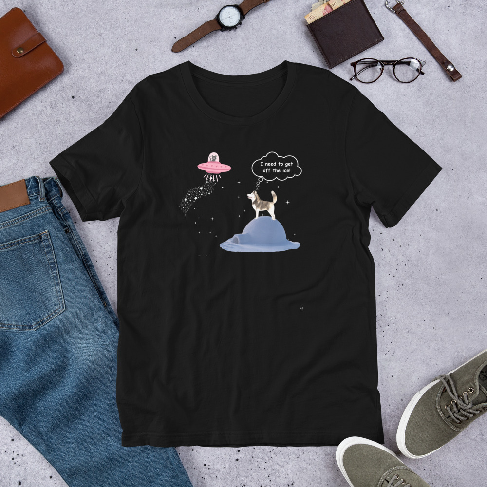 Funny Cat UFO and Husky Dog Graphic T-Shirt