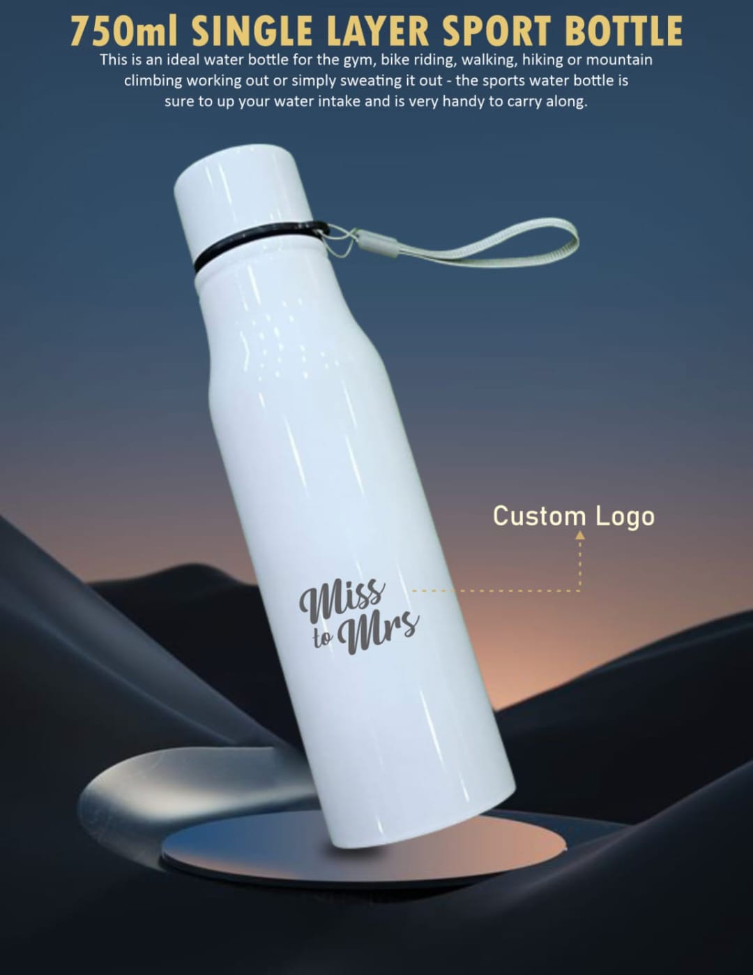 750ml Single Layer Sport Bottle with logo or name print