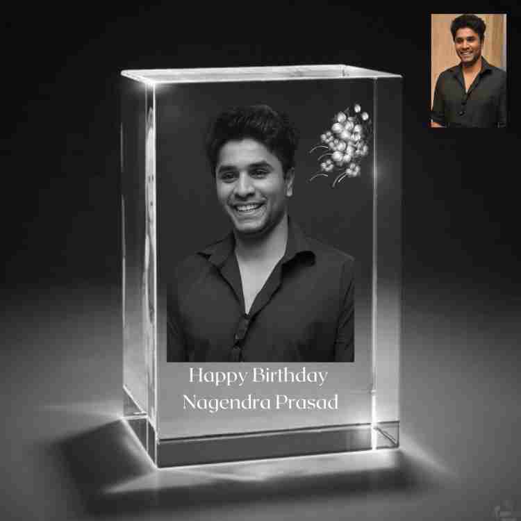 3D Crystal cube with Personalized Photo engraving (Size: 5x5x8cm)