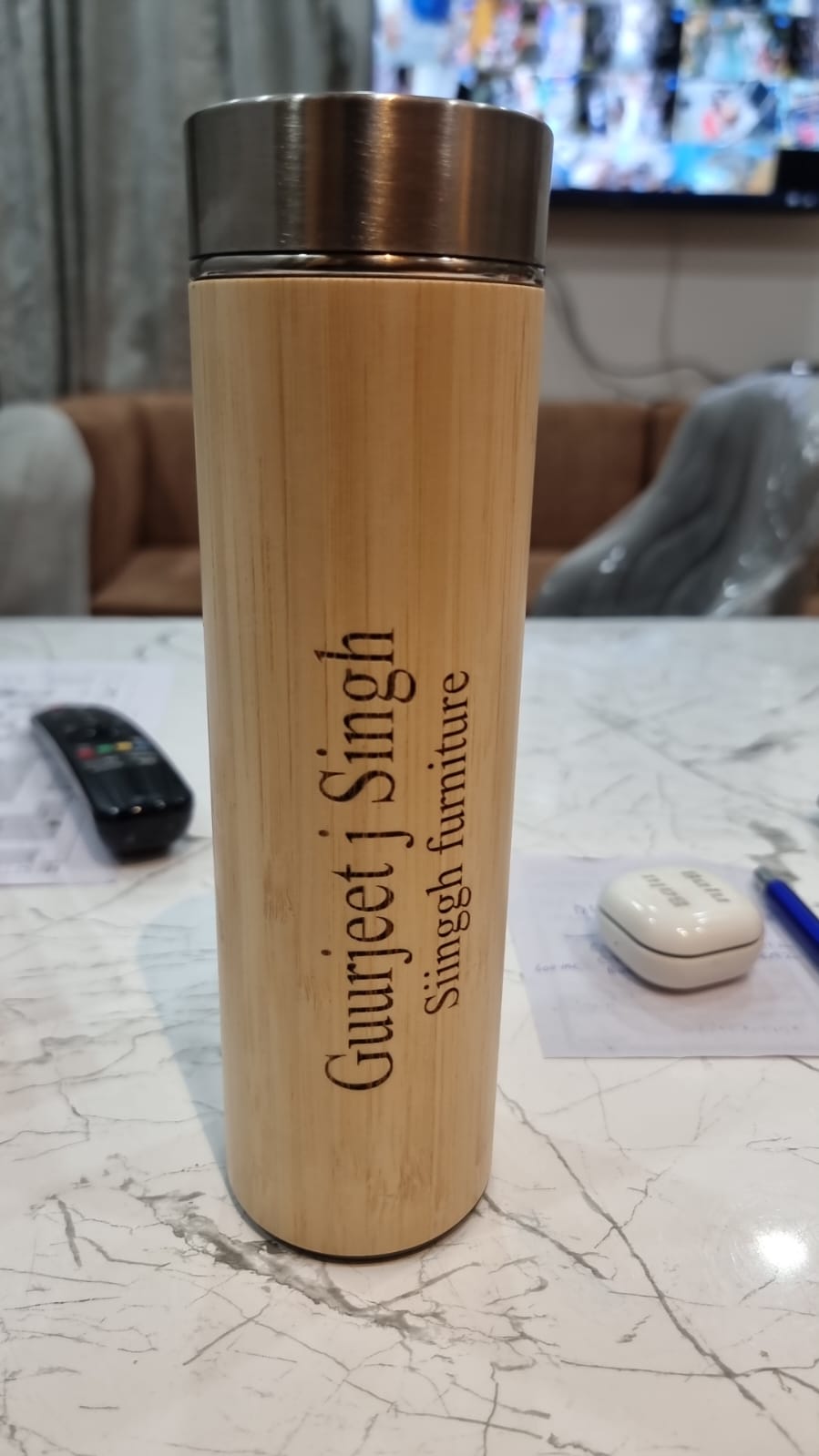 Personalized Bamboo Thermos BottleWith name engraving